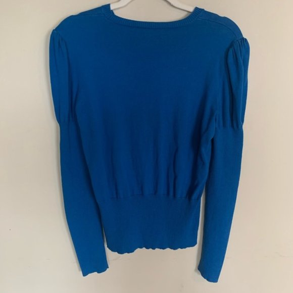 Jones New York royal blue puff sleeve sweater top size L - Picture 2 of 5